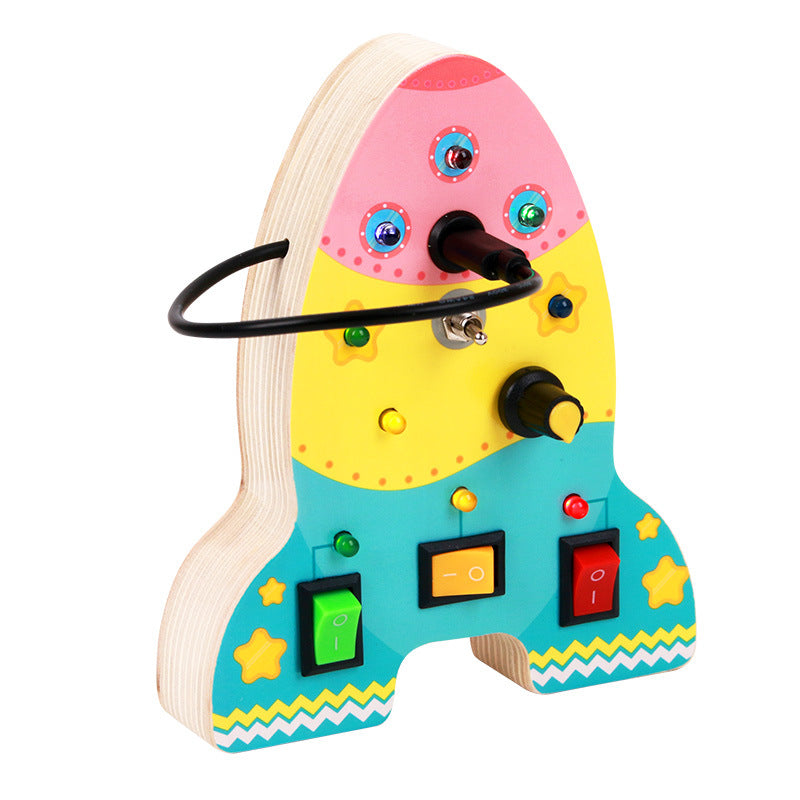 Cross-border children's wooden new LED light busy block puzzle early education power button traffic light tool toy