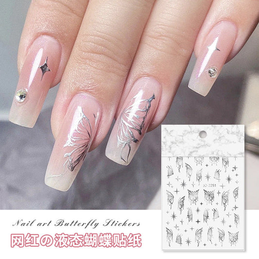 Internet celebrity nail stickers liquid butterfly stickers metal aurora fantasy butterfly hand-made wearable nail stickers