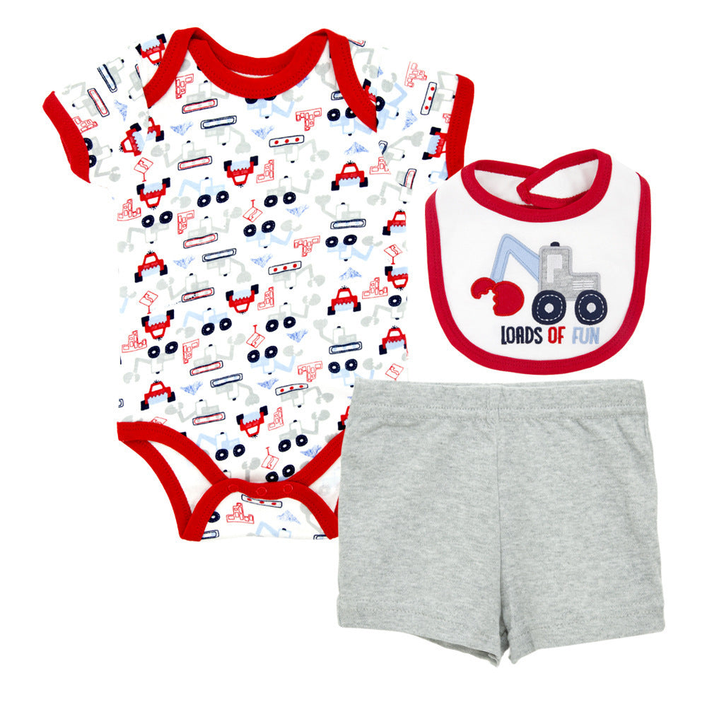 Baby suit 3 piece set 2024 summer new arrival newborn short-sleeved clothes cartoon gauze skirt baby girl suit