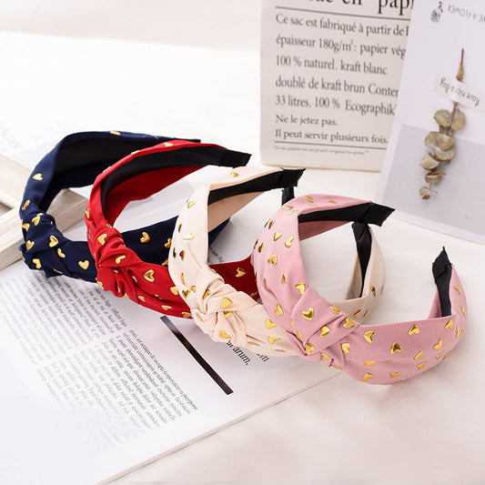 Women's Korean style heart-shaped rhinestone knotted head buckle simple Korean style hair card cloth art temperament wide-rimmed headband hair cave