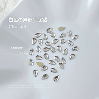 Nail jewelry flat bottom special shaped diamonds large and small mini water drop love square diamonds transparent diamonds white crystal wholesale