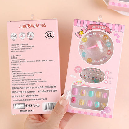 Children's nail stickers girls self-adhesive jelly glue nail stickers finished nail pieces cartoon stickers false nails wear nails