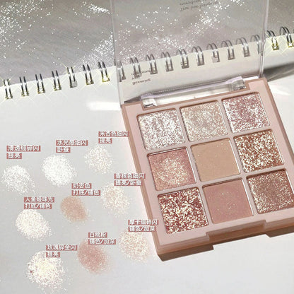 DIKALU Milk Tea Nine-color Eyeshadow Nine-grid Eyeshadow 9-color Transparent Acrylic Plate Bead Matte Nude Color Cross-border