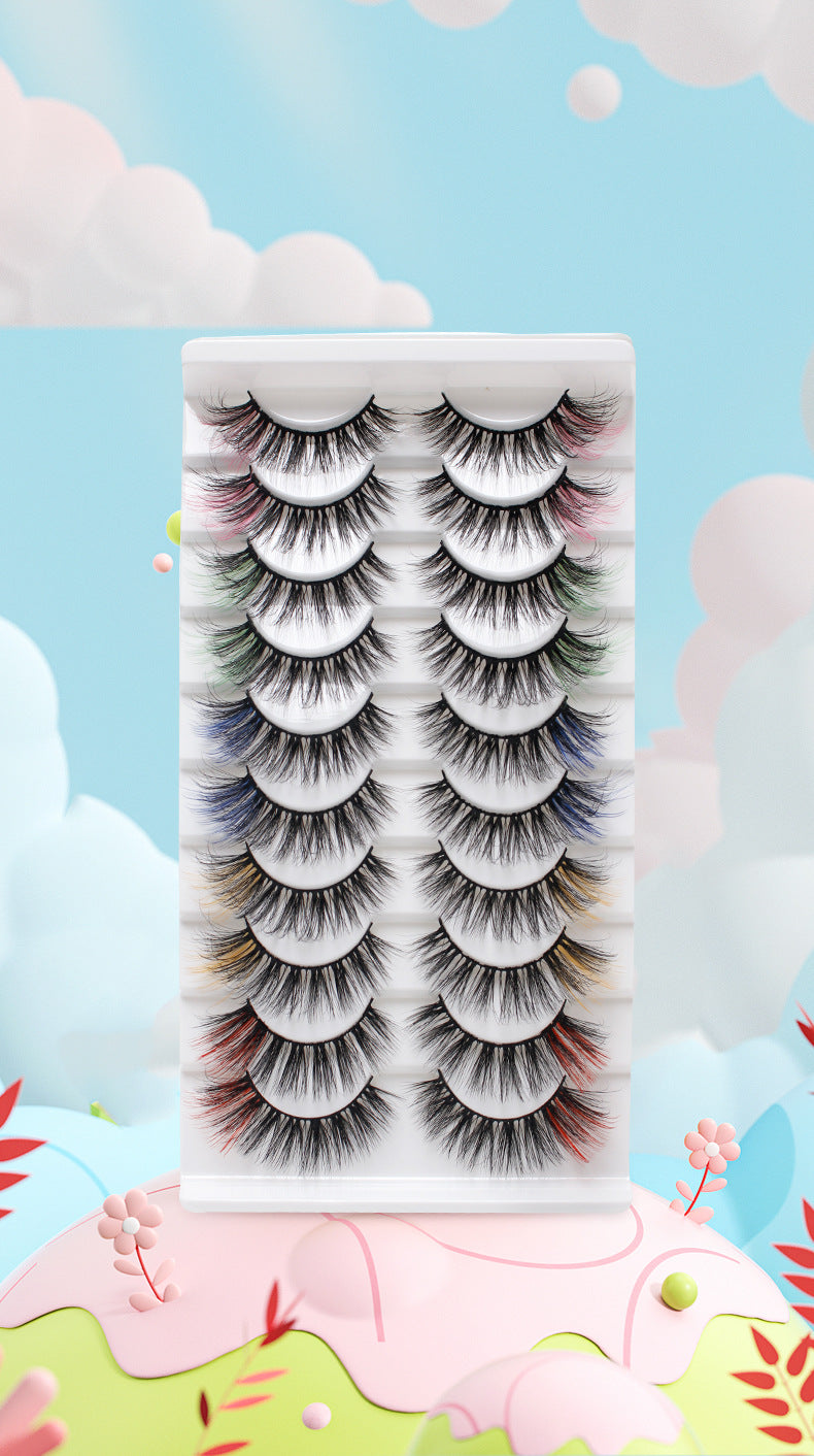 10 pairs of 3D colored false eyelashes set, three-dimensional curling, versatile and thick, suitable for beginners