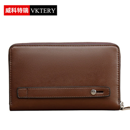 VKTERY business bag men's mobile phone PU leather handbag men's bag zipper clutch wallet 