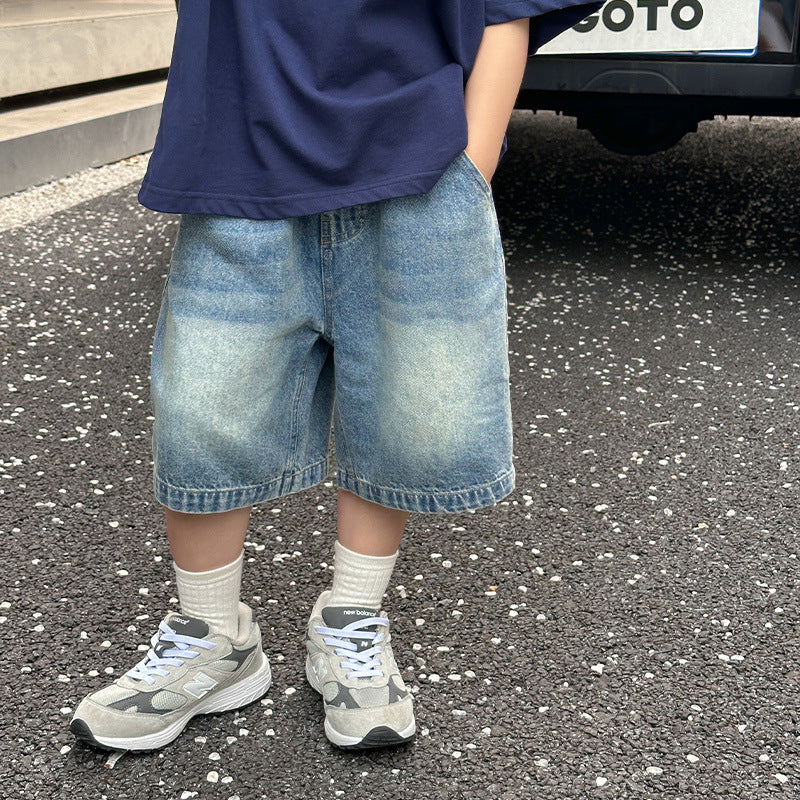 Boys denim shorts children's pants baby loose straight shorts 2024 summer boys new casual pants