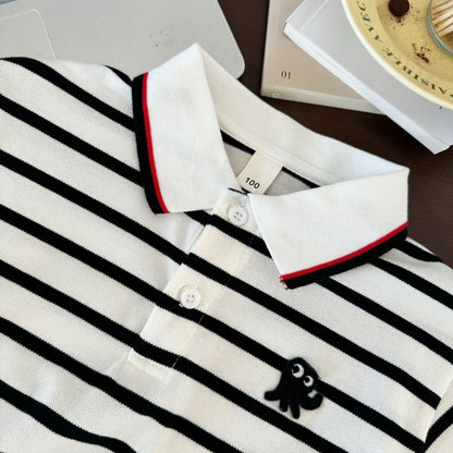 Children's clothing 2024 summer new children's striped T-shirt fashion trend boys Polo shirt baby short-sleeved T