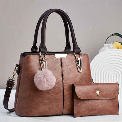 2024 autumn and winter new retro pattern splicing mother-and-child bag simple solid color large capacity single shoulder handbag textured women's bag 