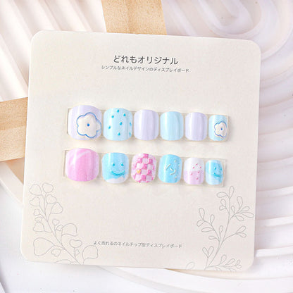 Children's wearable nails short girls wearable nail stickers false nail stickers embossed nail pieces cute cartoon students