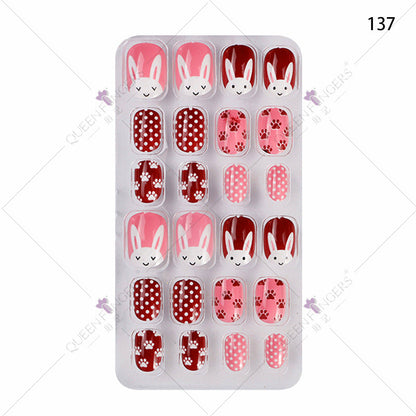 Zhifei's new finished nail pieces 24 pieces in a bag cartoon unicorn snowflake adhesive children's wear nail piece patches