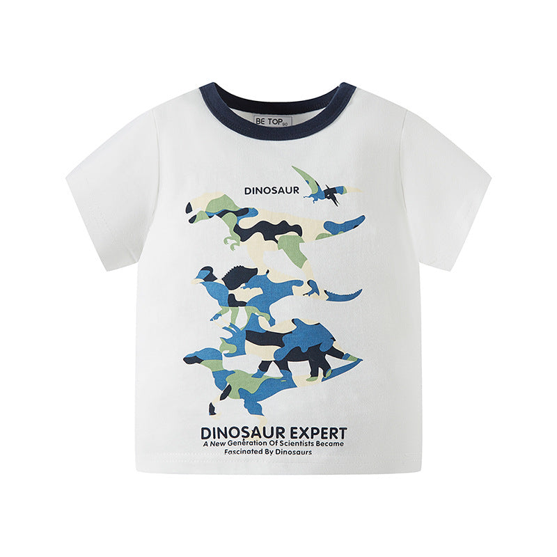 Children's clothing summer new boys T-shirt short sleeve cartoon dinosaur pure cotton baby stylish half sleeve children's top wholesale