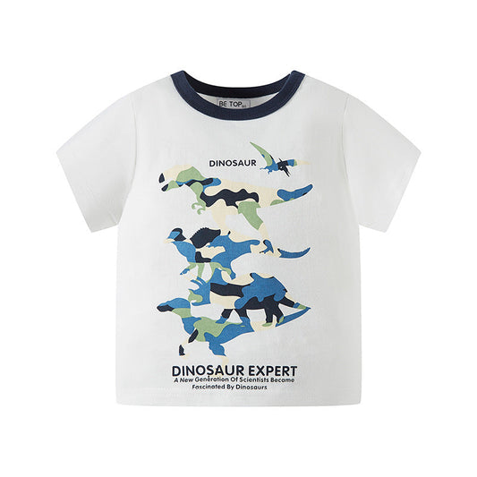 Children's clothing summer new boys T-shirt short sleeve cartoon dinosaur pure cotton baby stylish half sleeve children's top wholesale