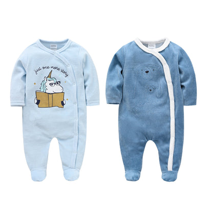 Manufacturer long-sleeved baby clothing 2-piece autumn and winter velvet boy newborn jumpsuit foot-covering clothes cross-border 