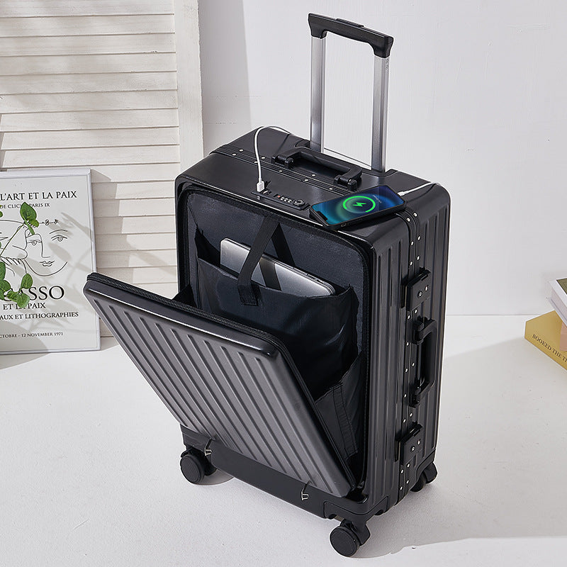 Multifunctional aluminum frame suitcase for women 20 inch cabin suitcase with USB port 24 trolley travel password box 26 inch 