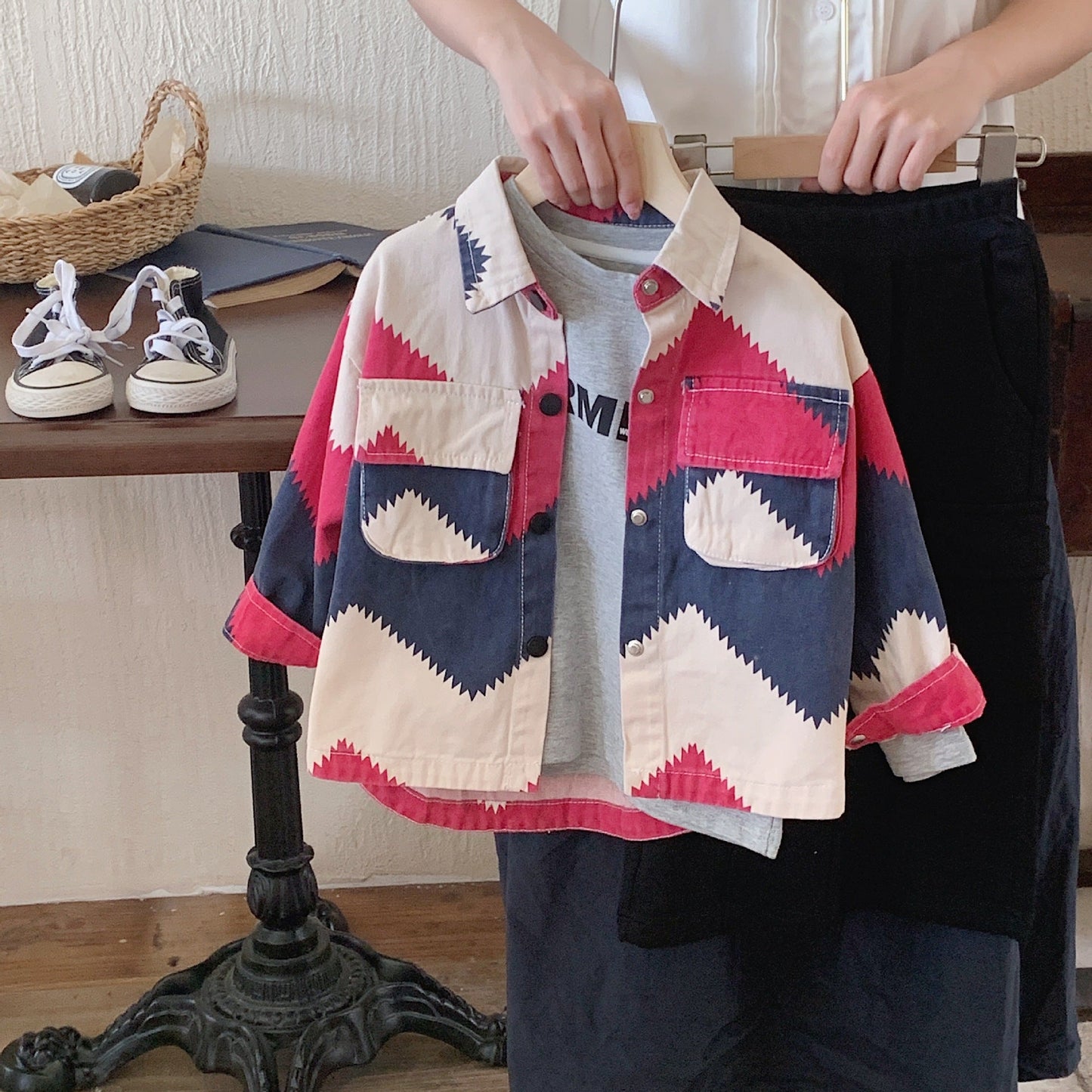 Children's jacket 2024 Bangcheng Spring Boys and Girls Western Style Wave Twill Loose Casual Jacket RZS0031