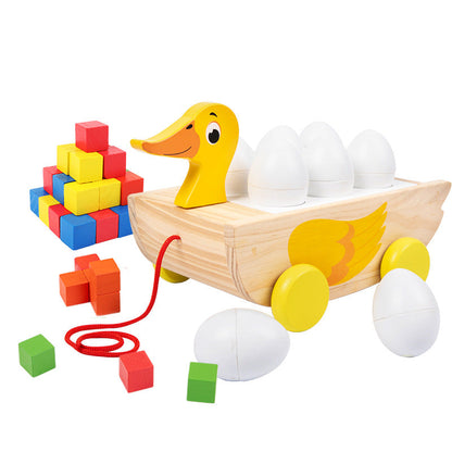 Children's wooden duck trailer educational color matching building blocks building toys early childhood education kindergarten interactive game