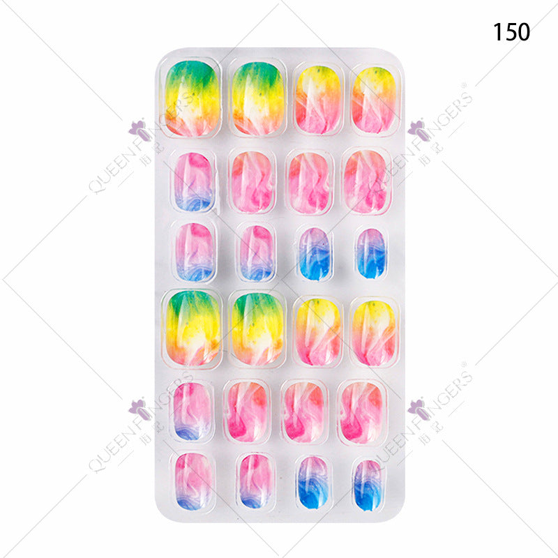 Zhifei's new finished nail pieces 24 pieces in a bag cartoon unicorn snowflake adhesive children's wear nail piece patches