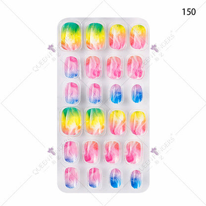 Zhifei's new finished nail pieces 24 pieces in a bag cartoon unicorn snowflake adhesive children's wear nail piece patches