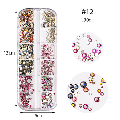 Zhifei nail art high silver flat bottom diamond 12 styles nail art fantasy color AB water diamond decoration shiny diamond long box