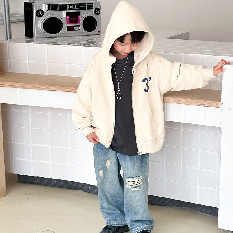 Boys pants children autumn jeans baby loose ripped pants 2024 spring and autumn new boys pants trend