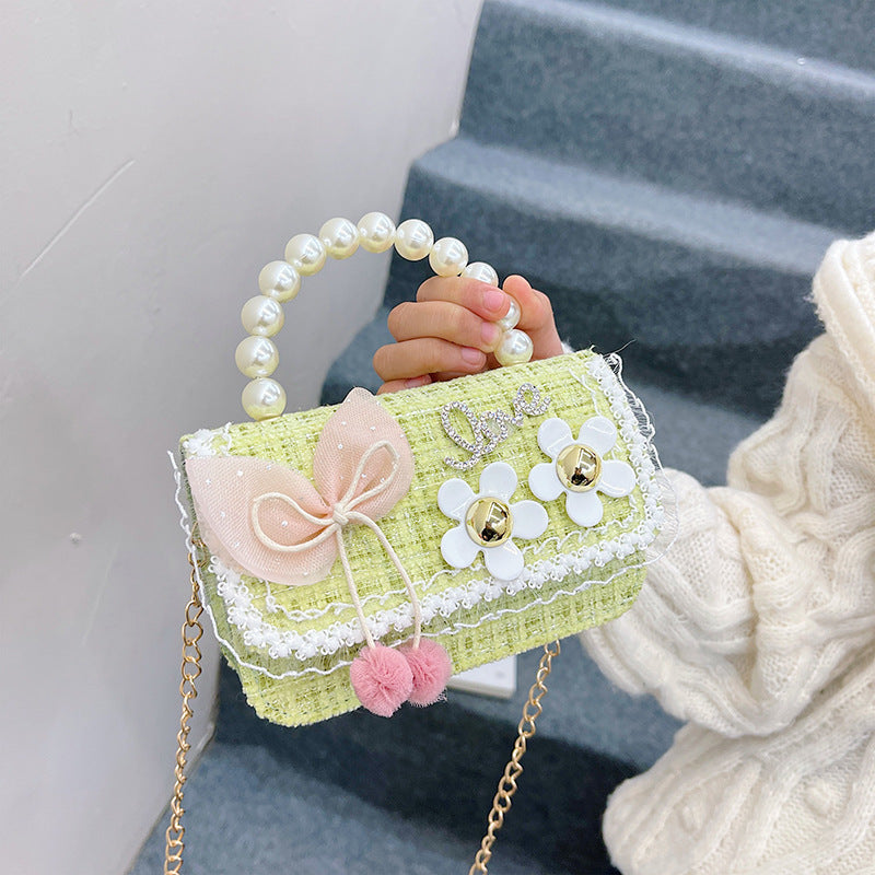 Fashion Princess Chanel Style Girls Crossbody Bag Pearl Children's Handbag Korean Style Bowknot Shoulder Bag