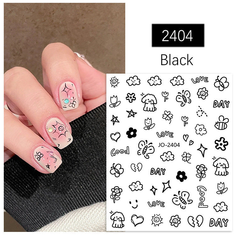 3D embossed stickers nail stickers cute style adhesive smiley face love bear decoration cartoon nail decals wholesale