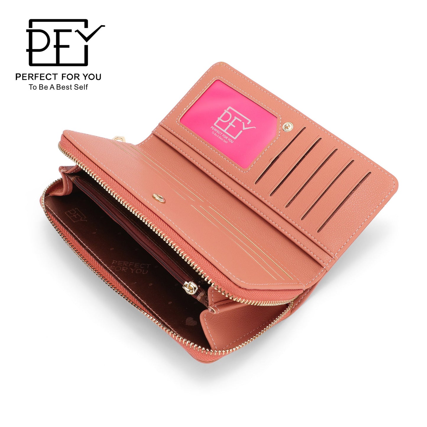 Perfect For You women's wallet solid color long large capacity multi-card slot zipper bag clutch purse 