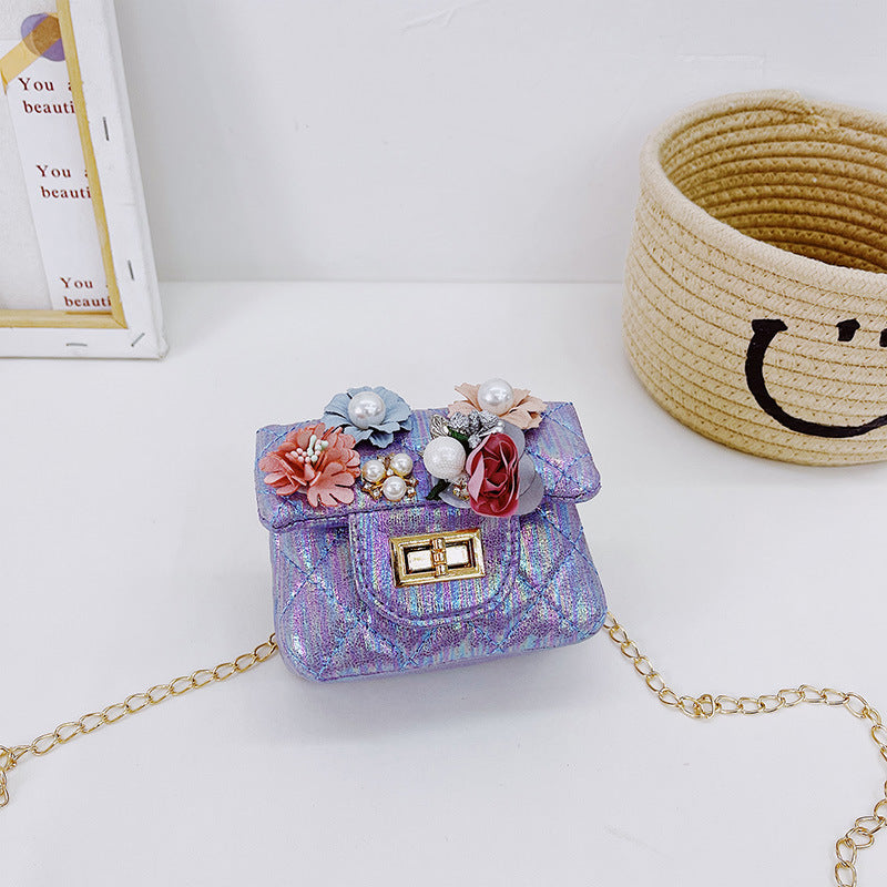 Korean fashion small square bag cartoon bunny pendant girl accessories bag shiny small square bag crossbody children's bag