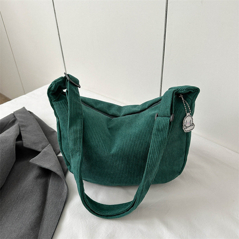 2024 new Japanese corduroy large capacity dumpling bag simple fashion school bag hand-held shoulder messenger bag women's bag 