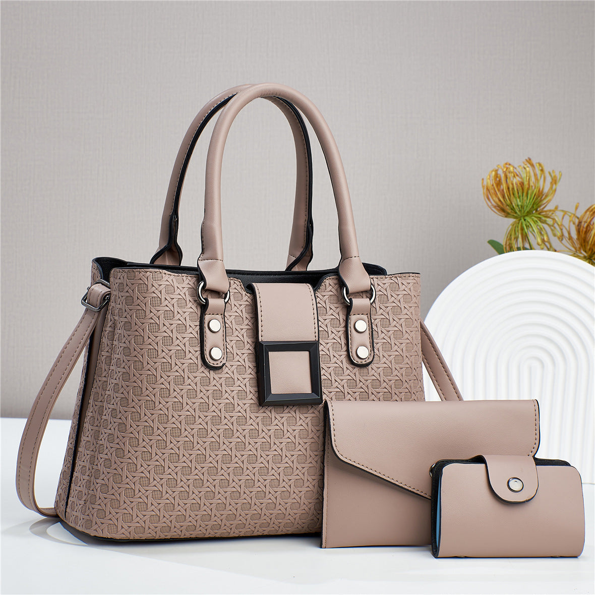 Bags for women 2024 autumn and winter new trend women's bags woven pattern mother-and-child bag three-piece set crossbody shoulder handbag 