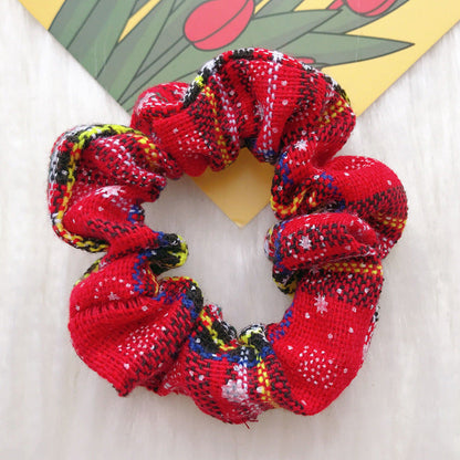 New cross-border Christmas pig intestine hairband headband for women European and American head flower knitted plaid Christmas small intestine hairband for women