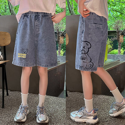 Children's summer denim shorts denim shorts hot pants cotton medium and large children's large version elementary school girls sports shorts