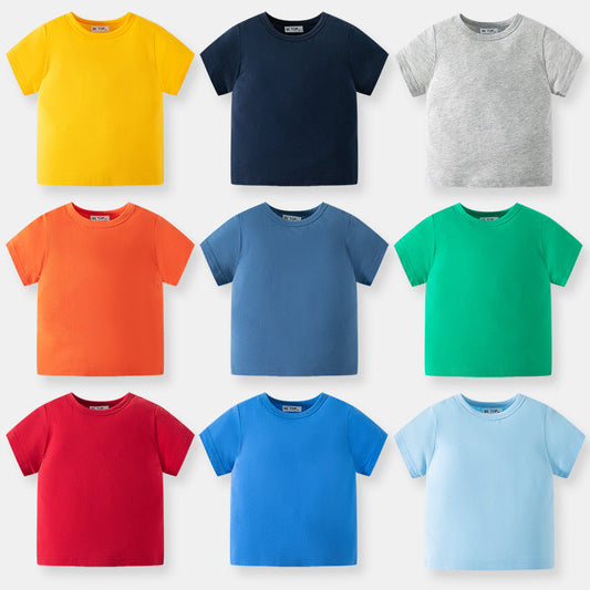 be top children's short-sleeved T-shirt for boys and girls in summer thin solid color round neck advertising clothes for babies all-match half-sleeve