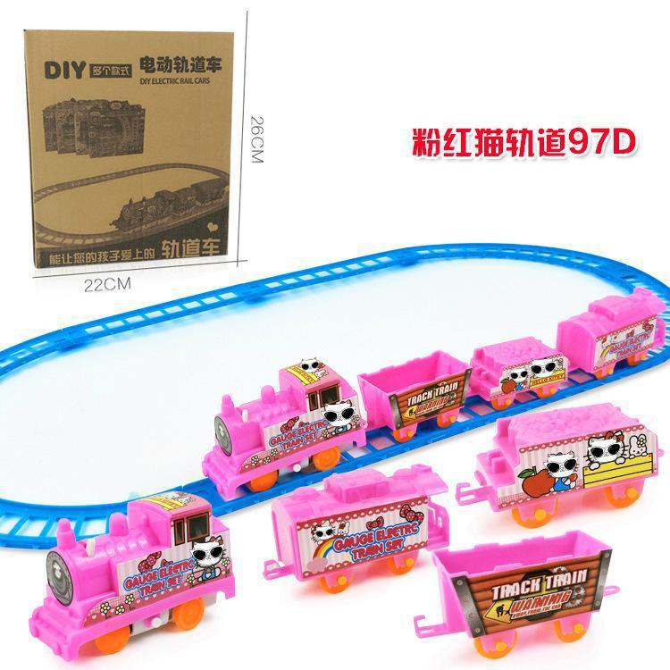 Children's electric track car DIY assembly electric train with battery boys and girls track car stall toys