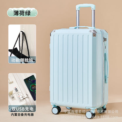 24 inch student pressure-resistant trolley case suitcase with USB charging port travel case manufacturer wholesale metal corner password box 