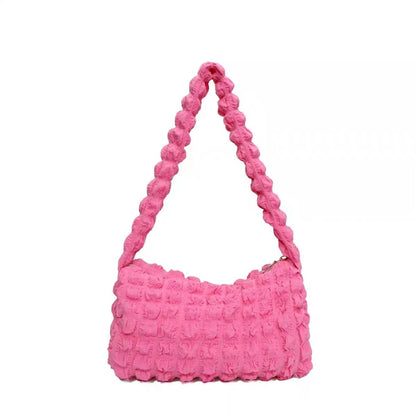 Korean ins girly heart pleated bubble shoulder bag underarm bag hand-held small fresh bag female canvas shopping bag