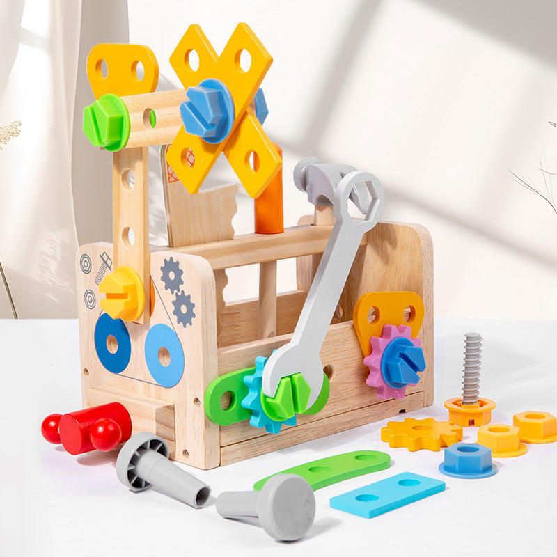 Children's wooden screw repair tool table early childhood education versatile disassembly and assembly of nuts portable tool basket educational toys