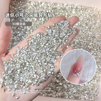 Mini small wheat ear nail tip bottom pile diamond special silver white butterfly water drop nail art horse eye jewelry mixed diamond stickers