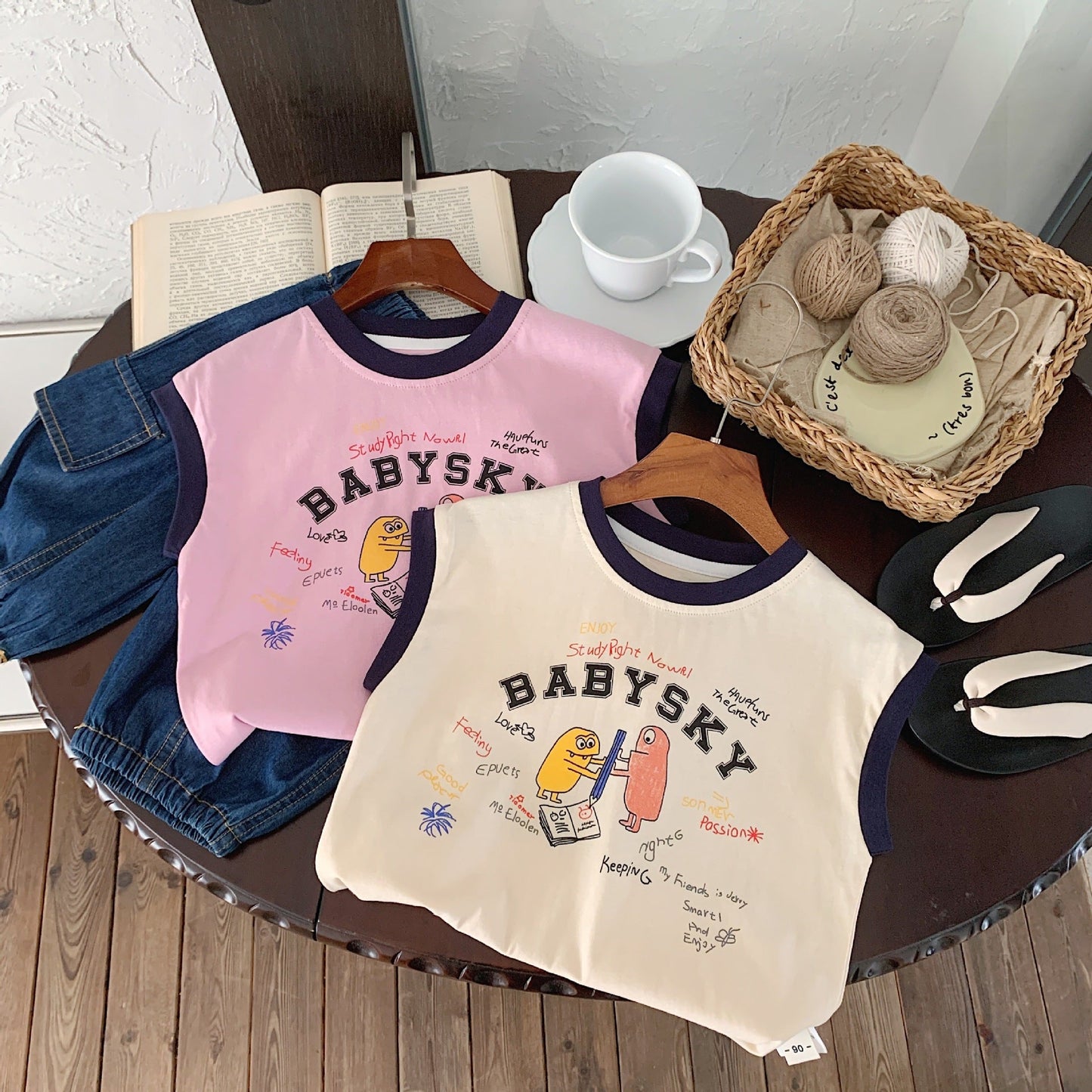 Children's vest Bangcheng 2024 summer boys cartoon graffiti sleeveless T-shirt children's clothing pullover top trend G0213