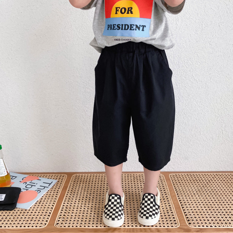 [Clearance Special] Children's Pants 2022 Summer Boys Loose Casual Wide-leg Pants Solid Color Cropped Pants