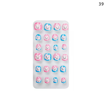 Zhifei nail art children's finished nail pieces 24 pieces bag cartoon lines wearable finished nail art children's patches