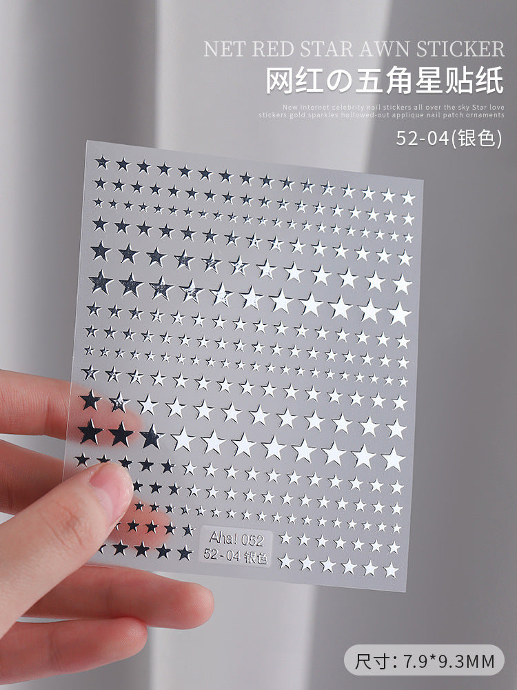 Cross-border network 3d nail art red star nail adhesive stickers gold star five-pointed star decoration crescent nail stickers