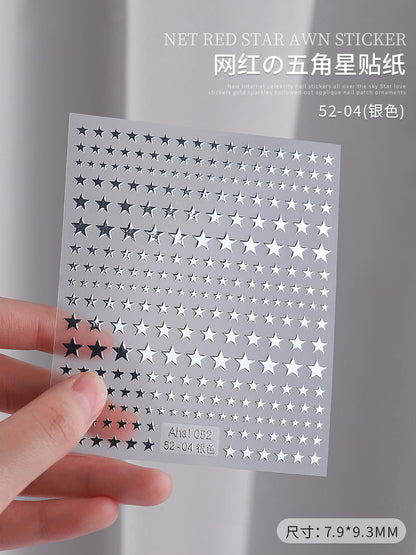 Cross-border network 3d nail art red star nail adhesive stickers gold star five-pointed star decoration crescent nail stickers