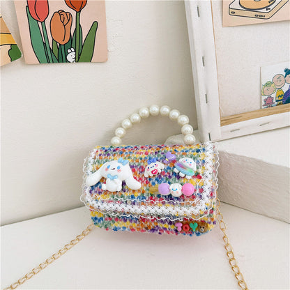 Fashion Pearl Handbag Children's Bag Simple Chain Girls Messenger Bag Beaded Mini Parent-child Shoulder Bag Wholesale 