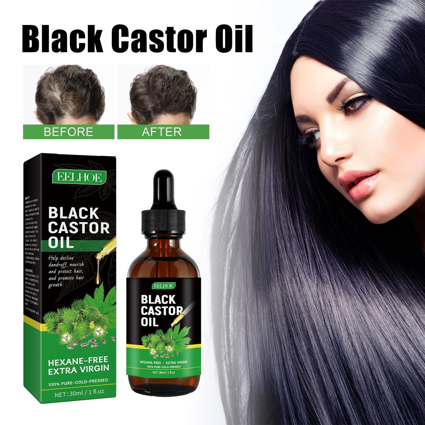 EELHOE Castor Oil Hair Serum ផ្តល់សំណើម ការពារសក់ជ្រុះ សក់ក្រាស់ ពង្រឹងសក់ ប្រេង Castor Oil ថែរក្សាសក់ ប្រេងសំខាន់ៗ 