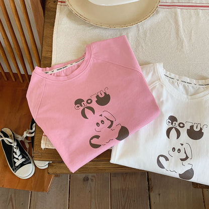 Children's T-shirt 2023 Bangcheng summer style boys and girls Korean simple bunny splicing short-sleeved T-shirt top F0171