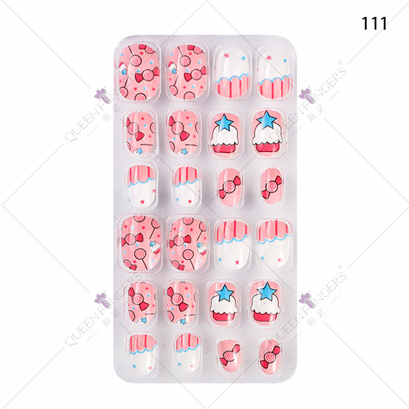 Zhifei nail art children's finished nail pieces 24 pieces flame cartoon bagged wearable finished nail art children's patches