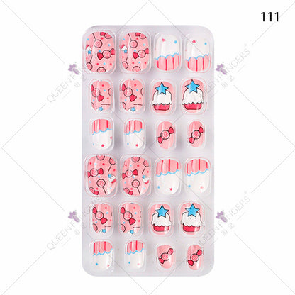 Zhifei nail art children's finished nail pieces 24 pieces flame cartoon bagged wearable finished nail art children's patches