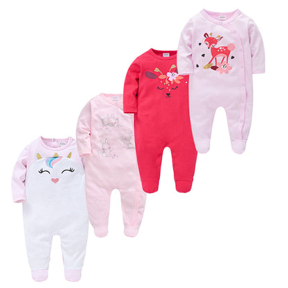 Newborn jumpsuit clothing four-piece set infant and toddler long-sleeved foreign trade boy jumpsuit crawling clothes cross-border wholesale 