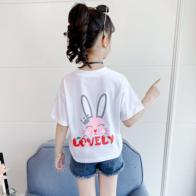 Girls short-sleeved T-shirt 2024 new summer cute cartoon printed cotton T-shirt fashion casual tops T-shirt